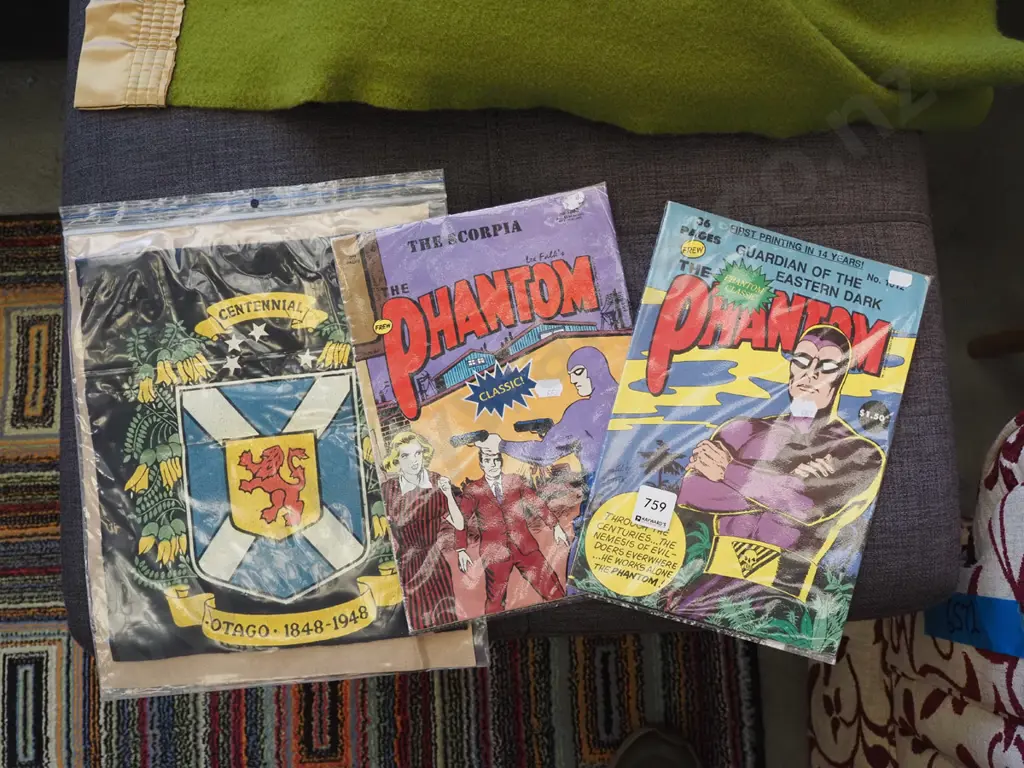 Otago Centennial print on fabric, 2x Phantom comics Image 1++