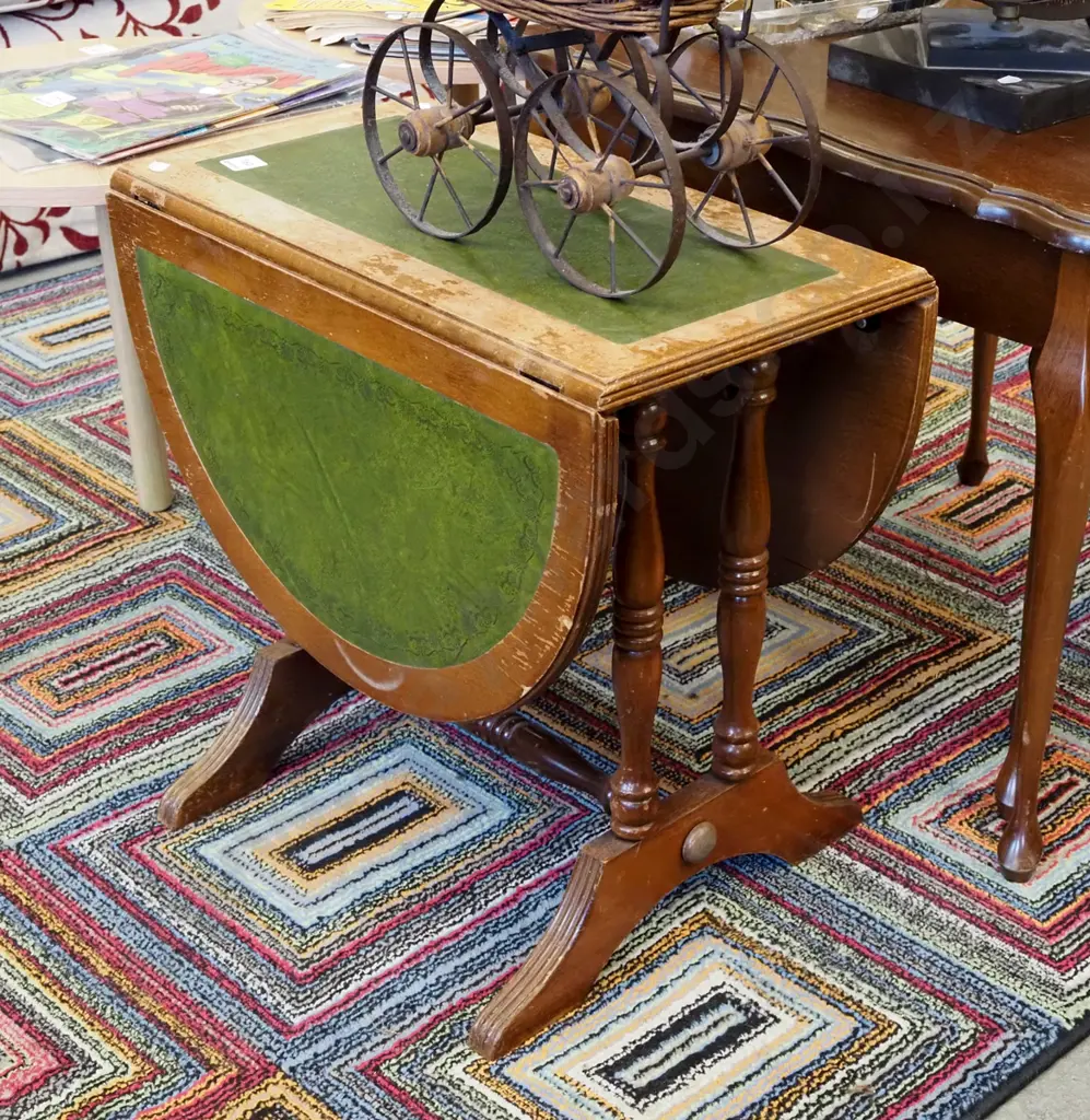 small restorer's mahogany drop side vinyl inlay table Image 1++