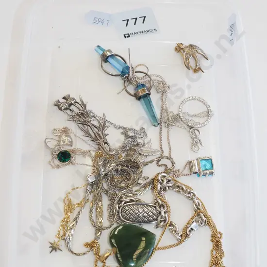tray jewellery - gold plated greenstone pendant, some sterling silver items