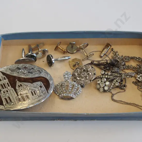 box; belt buckle, cuff links, brooches etc