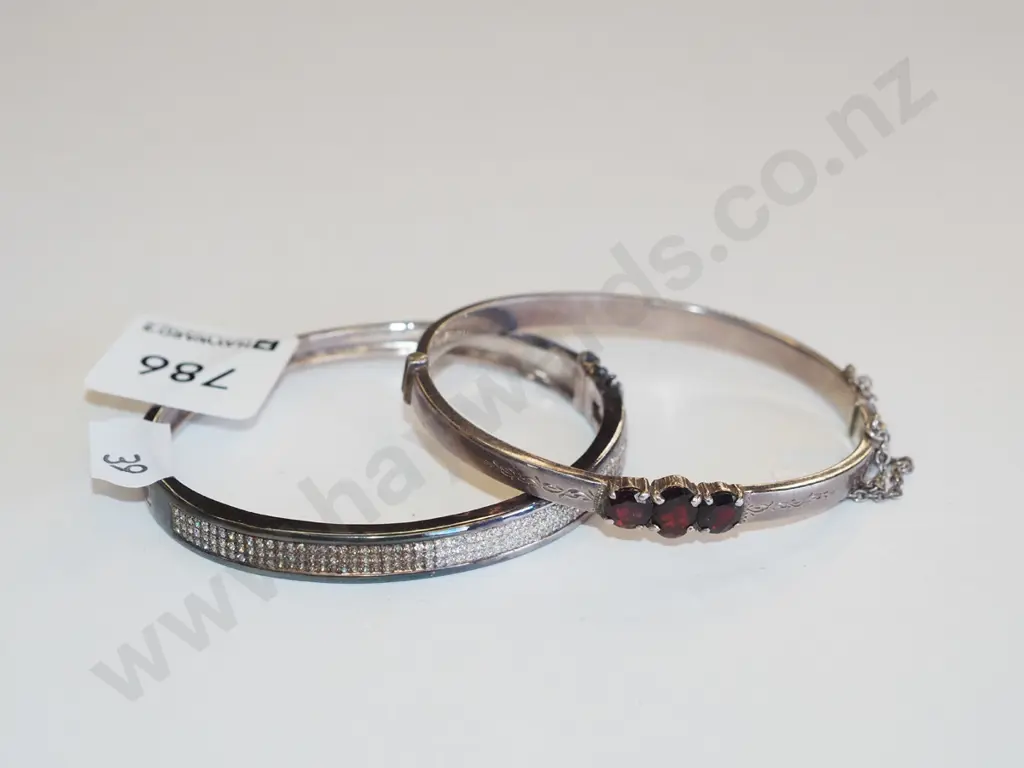 garnet and sterling silver bracelet, white stone sterlig silver bracelet Image 1++