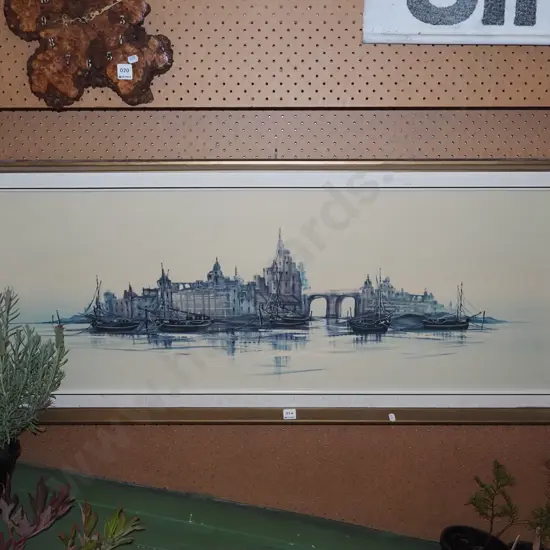 framed print - boats and island cityscape - fading