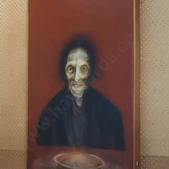 framed oil - old woman and bowl