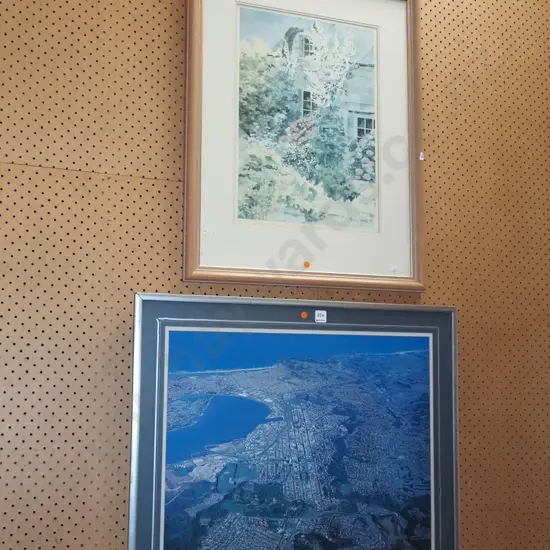 framed garden print, framed aerial photo Dunedin - orange dots