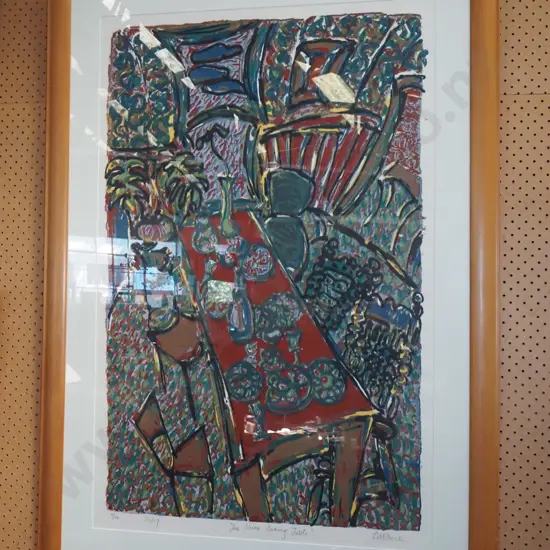 framed LM Beech ltd edition print 8/10 - The Never Ending Table H1050 W680