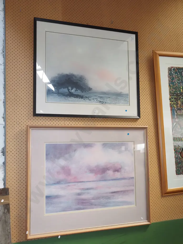 2x framed landscape prints - fading - blue dots Image 1++