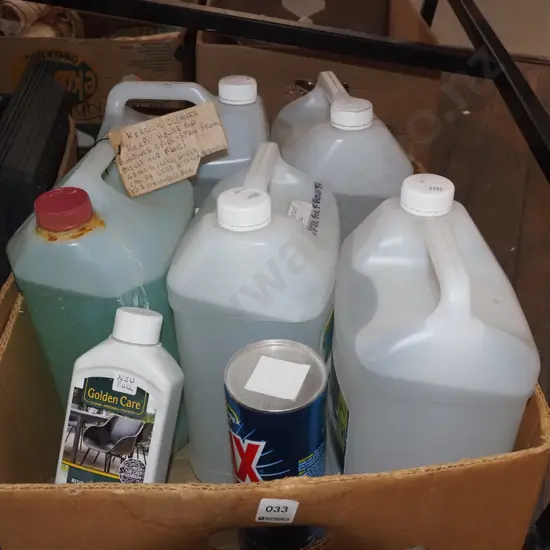 boxed various chemicals - de-icer, cleaning products, metal protect etc