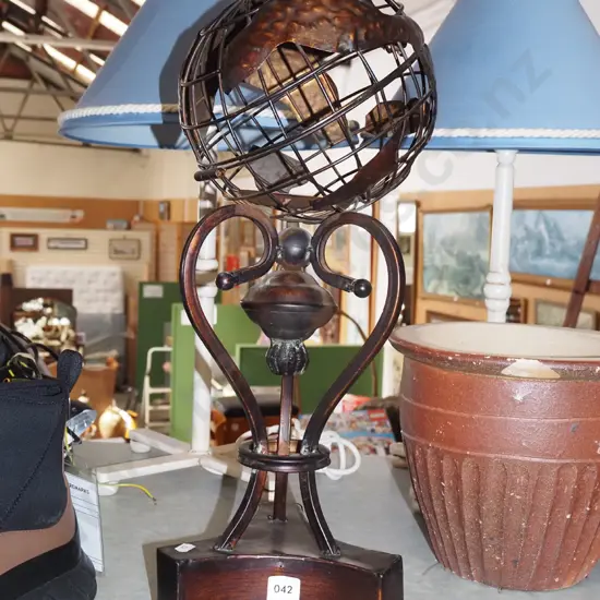 metal sculpture - globe on stand H500