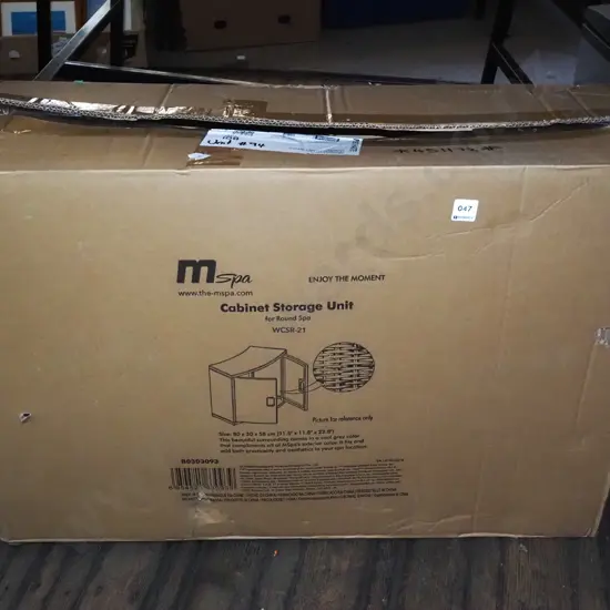 yet to be assembled woven grey spa cabinet storage unit