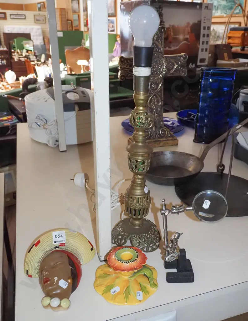 brass table lamp base, candlestick, magnifying glass on stand, retro pocket vase Image 1++