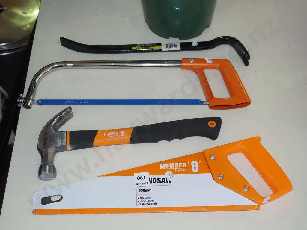 wrecking bar, hacksaw, hammer, hand saw Image 1++