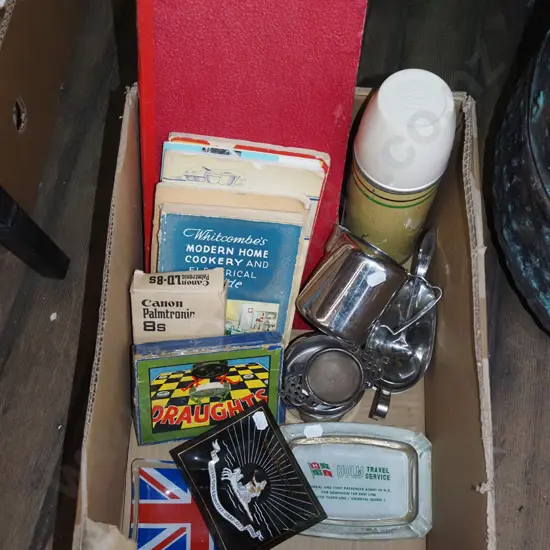 box; thermos, cookbooks, ashtrays etc