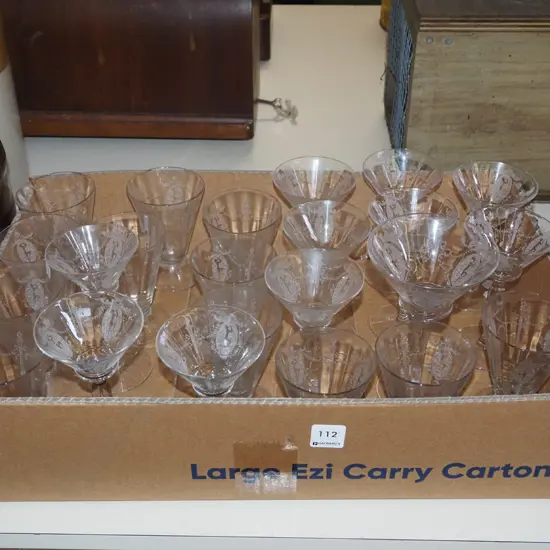 box of etched crystal  tumblers and glasses