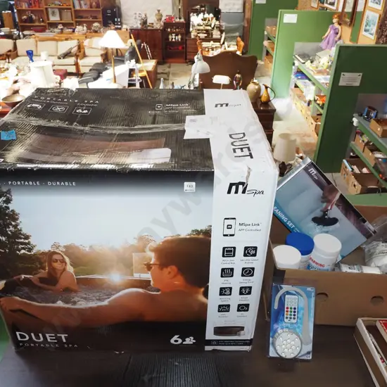 box; as new M Spa portable spa with additional box of accessories