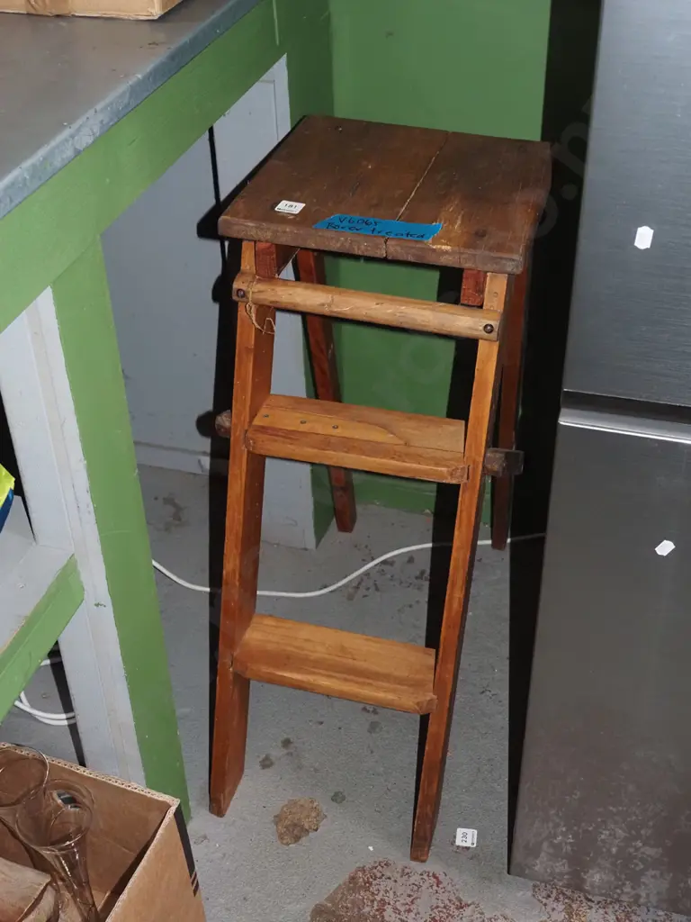 wobbly wooden foldaway step ladder - has been treated for borer H760 Image 1++