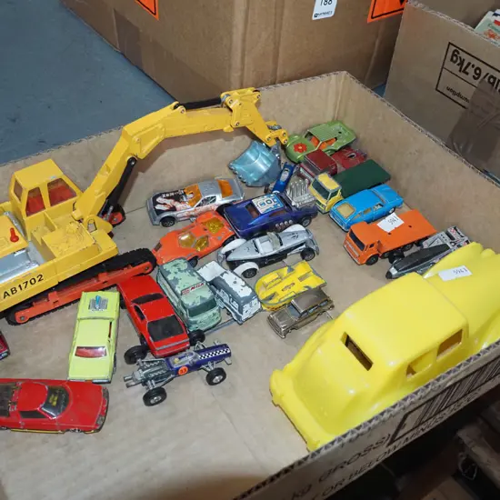 box of toy vehicles