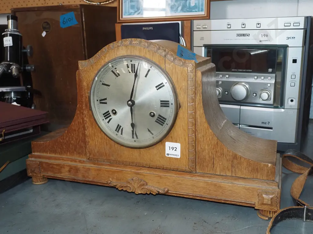 wood cased mantle clock - damage to veneer, borer As Is No Returns Image 1++