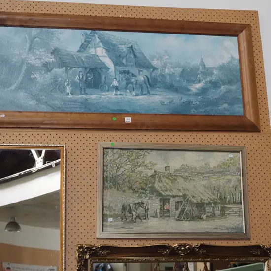 framed needlework, framed print - faded W1220 - green dots