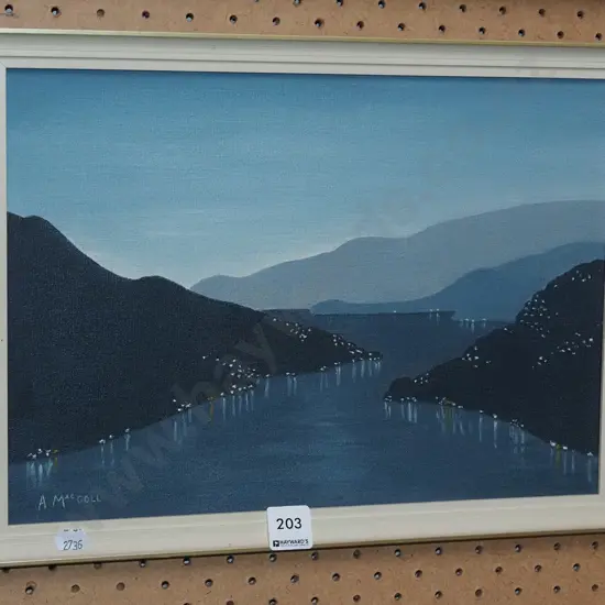 framed oil - Otago Harbour at dusk H245