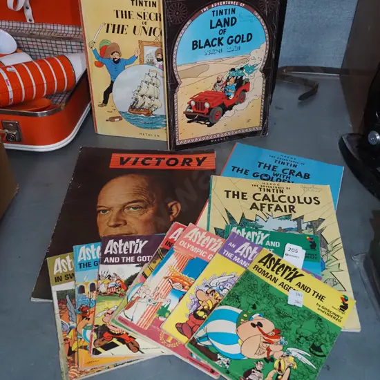 Asterix and Tin Tin books and WWII magazine