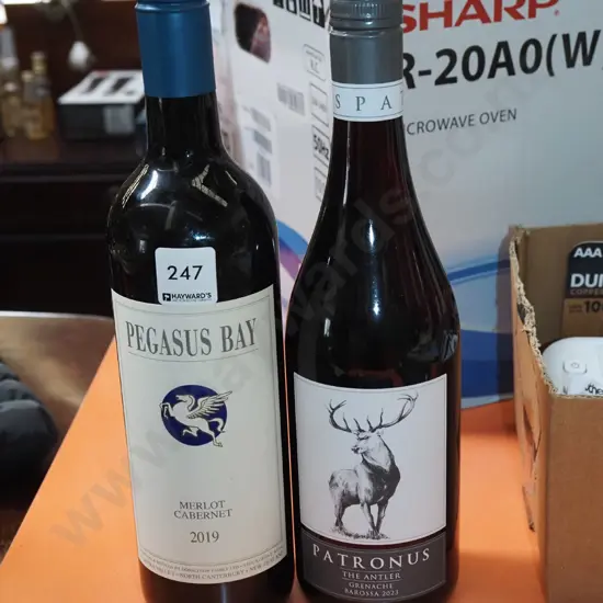 2x bottles of wine; Pegasus Bay caberlet merlot 2019, Patronus grenache 2023