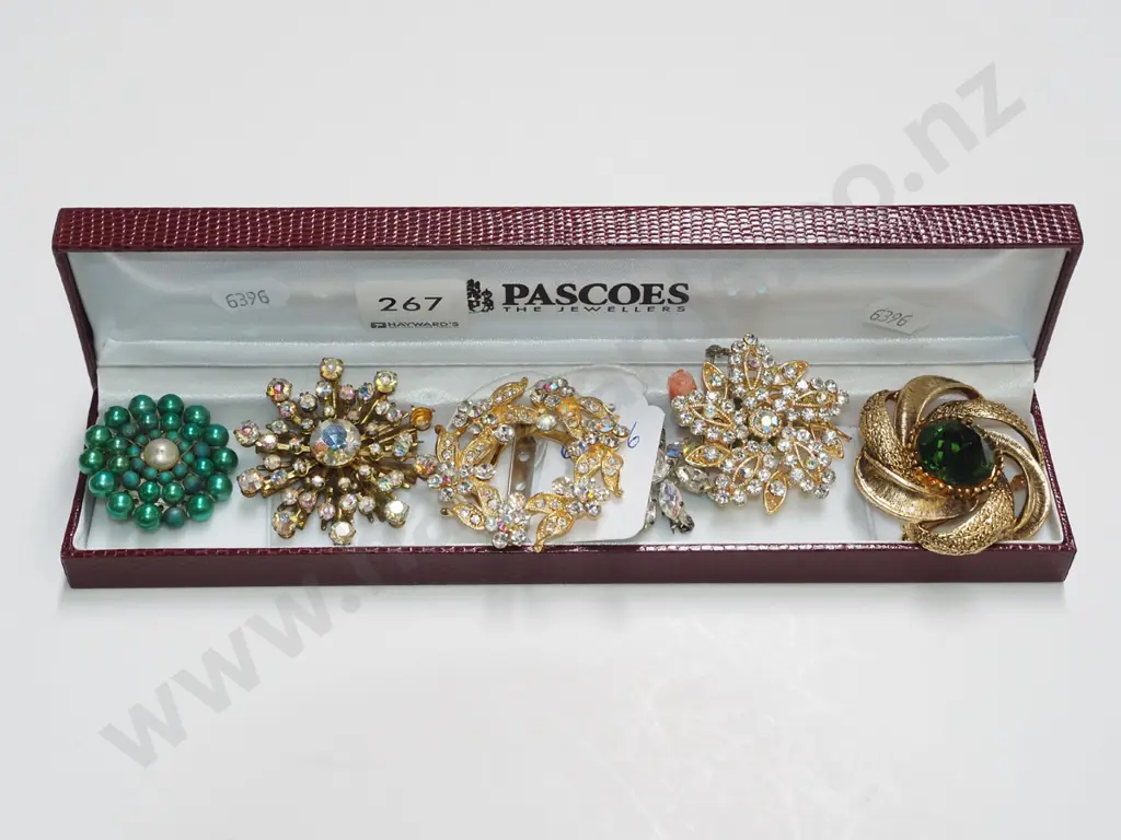 box; 6x costume jewellery brooches Image 1++