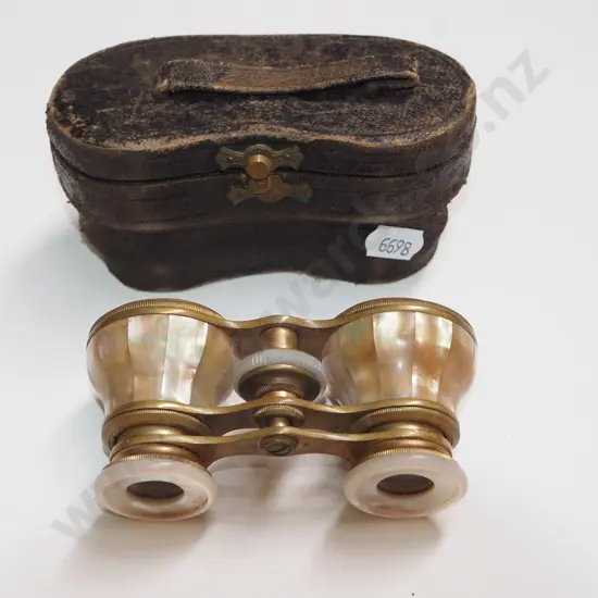 pair of brass opera glasses in case
