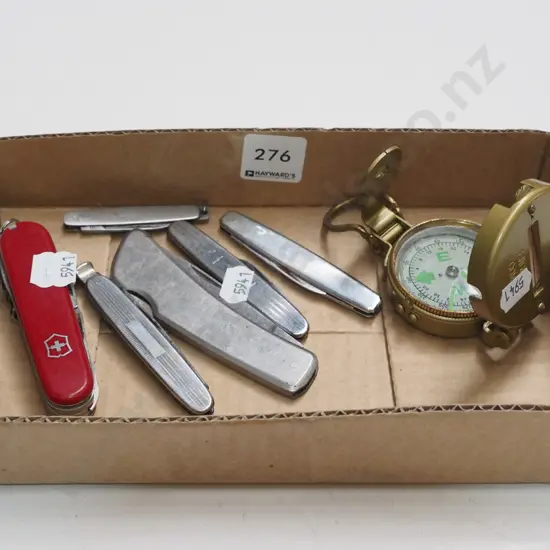 box; pocket knives, compass etc