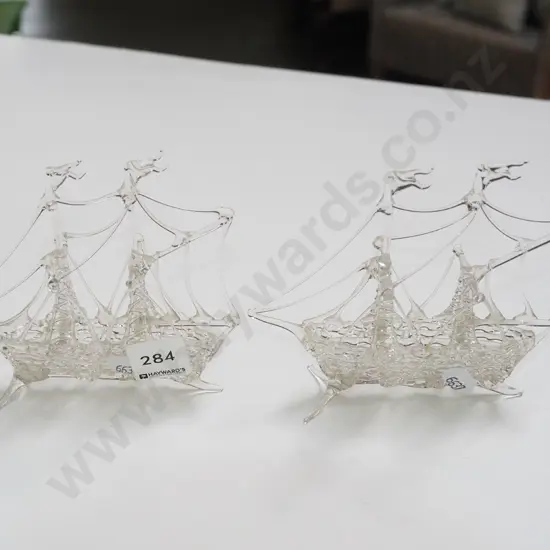 2x blown glass ships