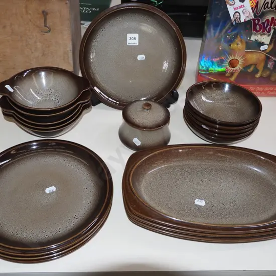 Temuka lidded suagr, plates, bowls