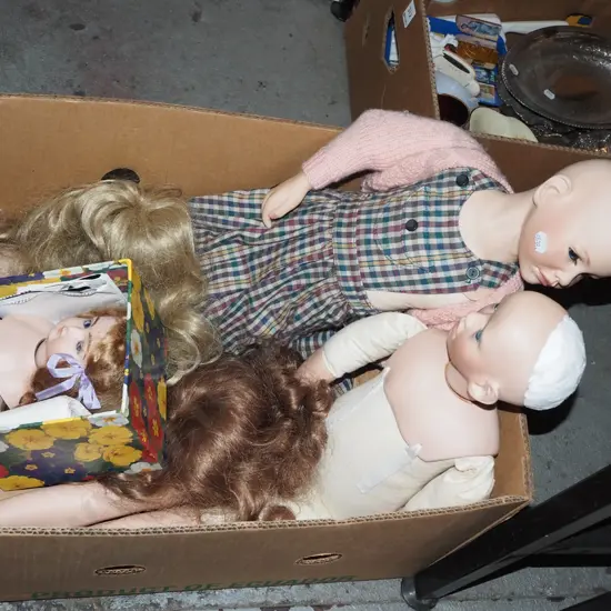box; dolls, doll parts