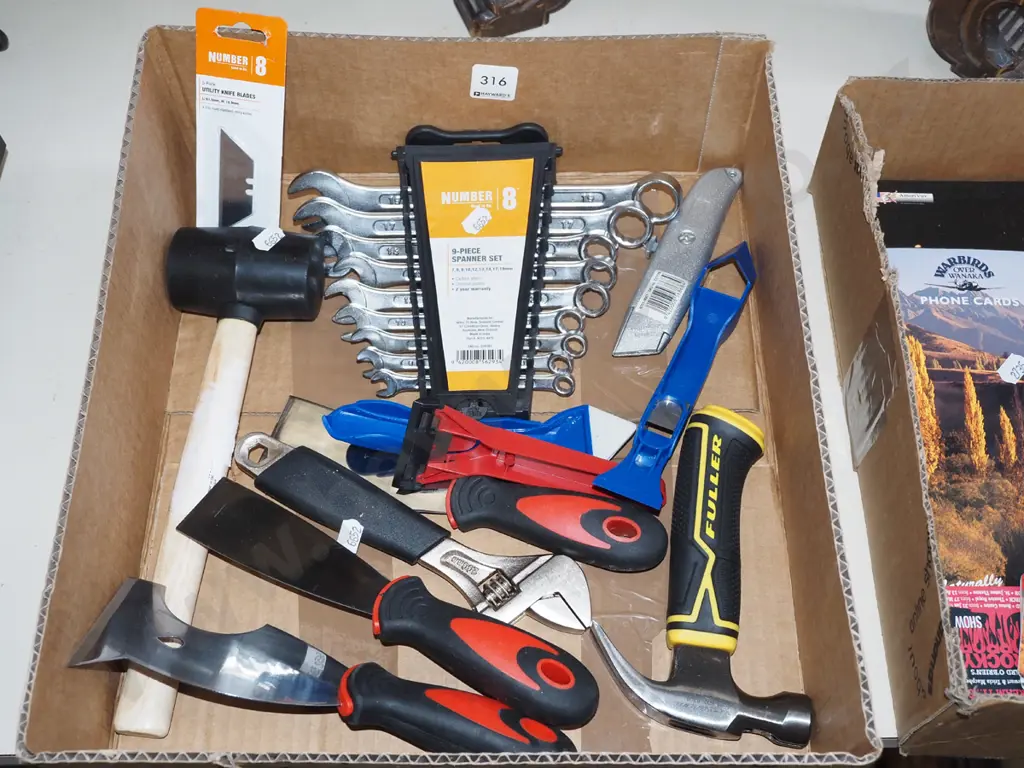 box; tools, hammer, spanner set, craft knife etc Image 1++