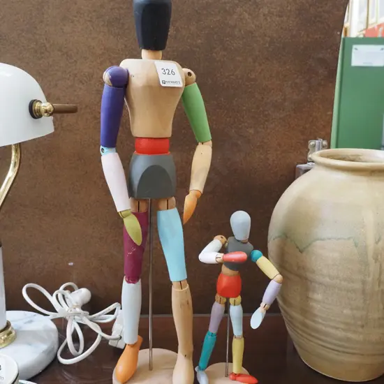2x wooden articulated artist models 