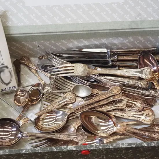 box of plated cutlery