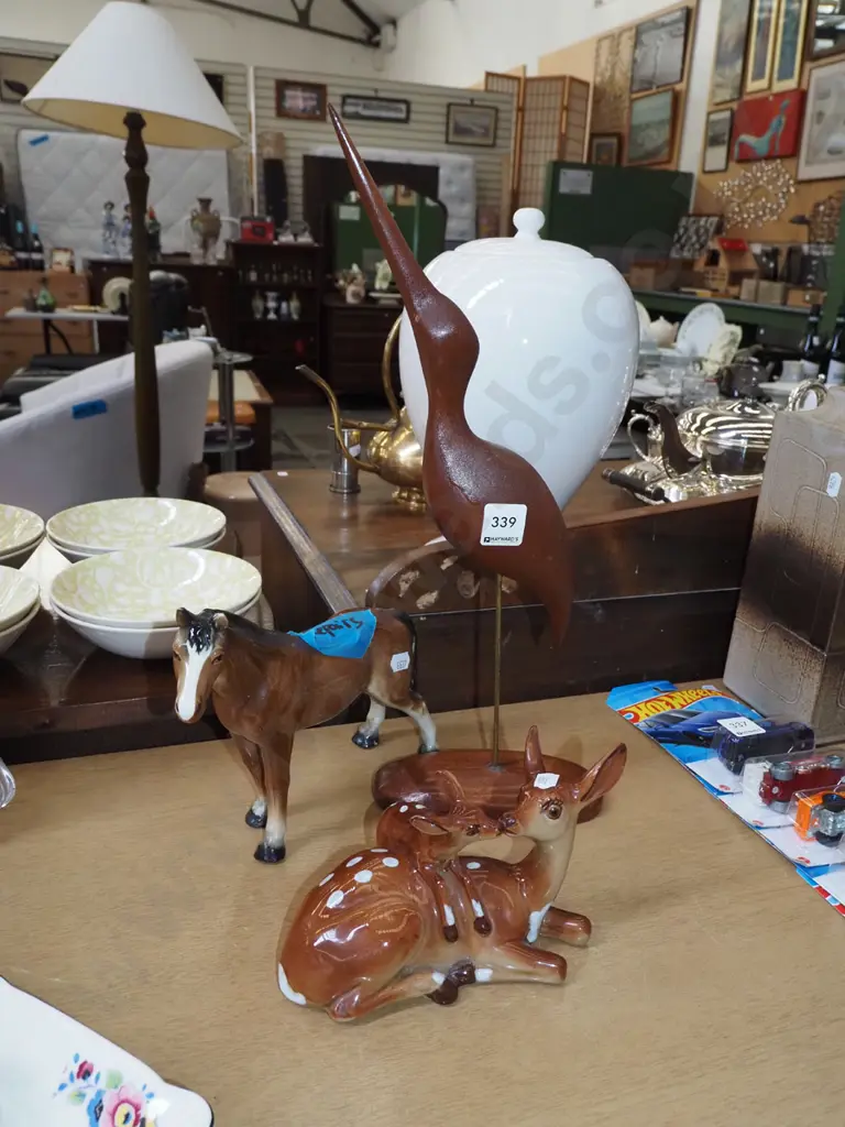 wooden bird figurine, deer and fawn, horse figurine - repairs Tallest H400 Image 1++