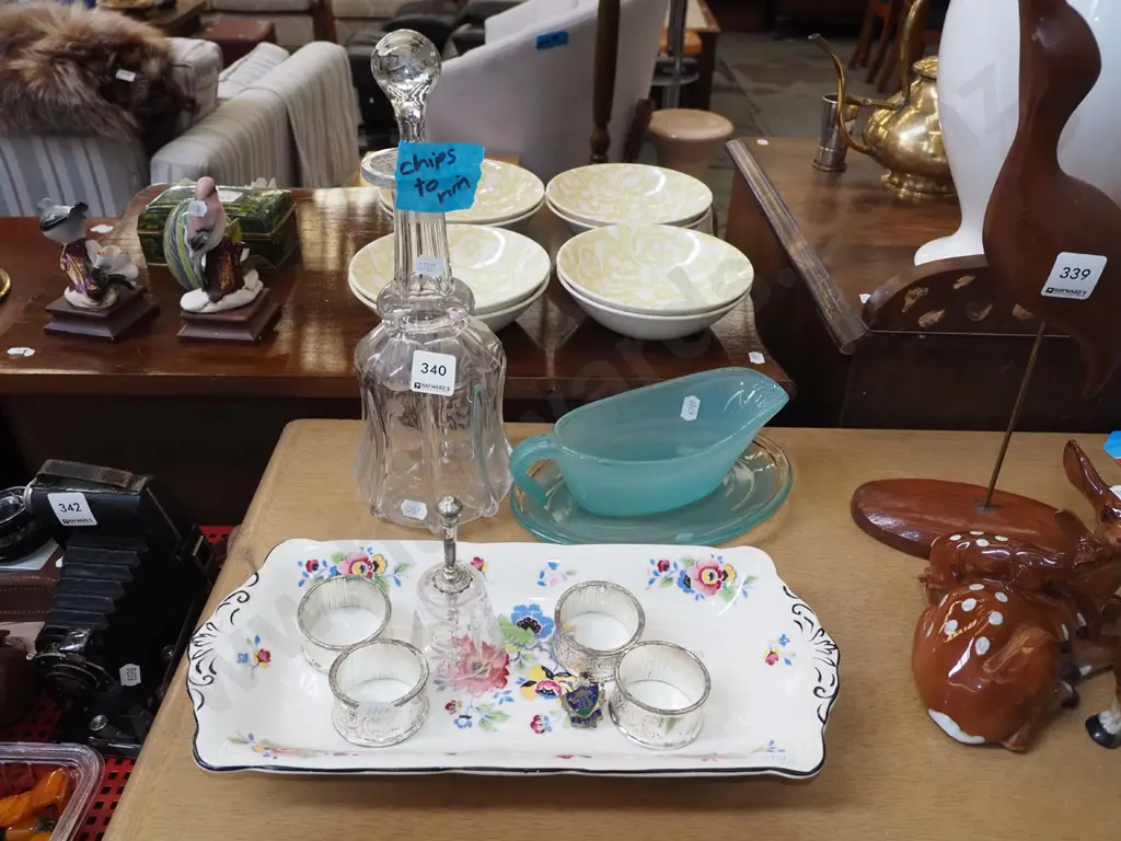 Teal gravy boat, napkin rings, decanter - chips etc Image 1++