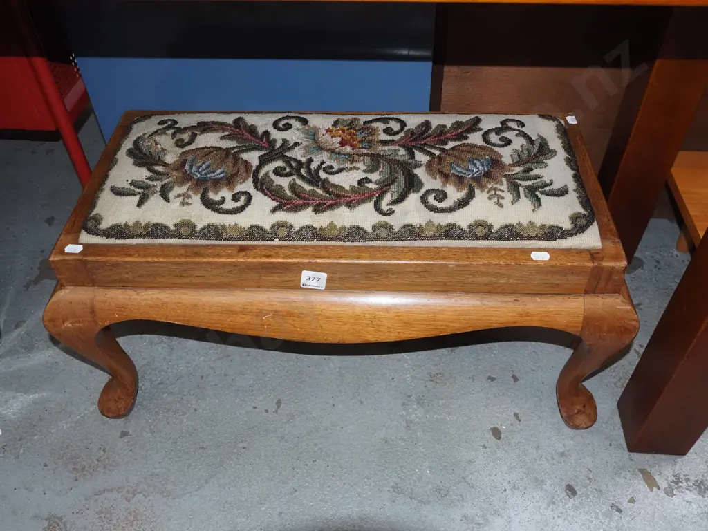 cab leg oak needlework footstool Image 1++