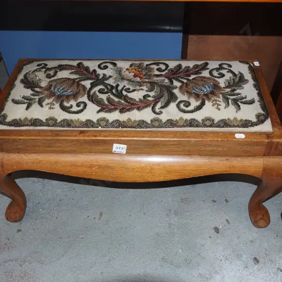 cab leg oak needlework footstool