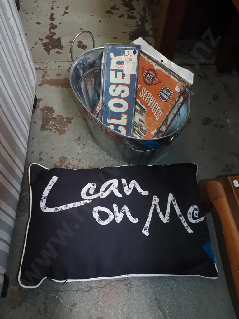 tin drinks bucket, prints on tin, cushion Image 1++