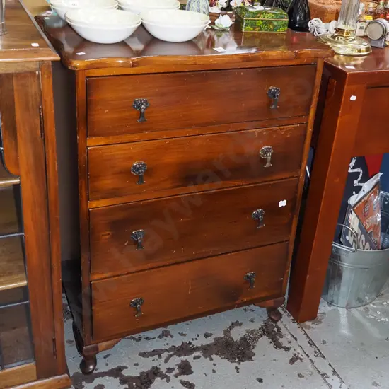 rimu cab leg 4 drawer tallboy - varnish needs attention H855 W640 D420