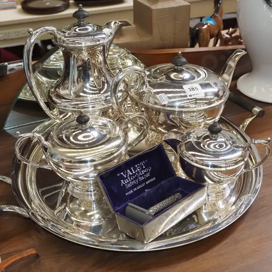 plated coffee pot, teapot, creamer, sugar etc