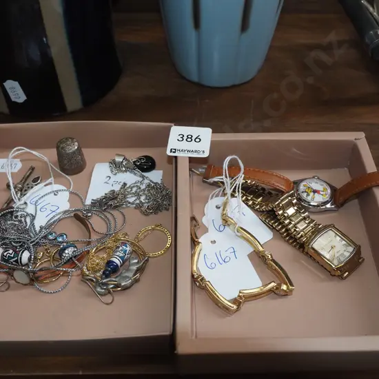 2x small trays of wristwatches and costume jewellery