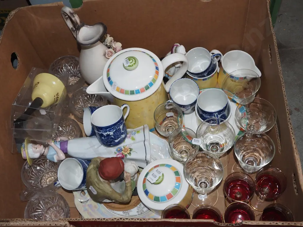 box; stemmed glassware, figurines, tea cups etc Image 1++