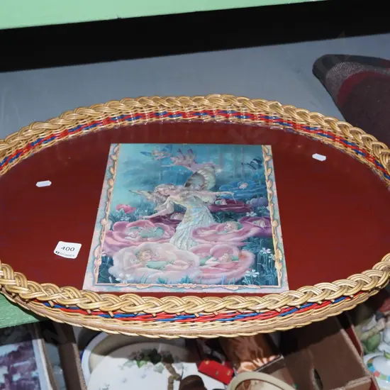 woven plastic rimmed tray with fairy print