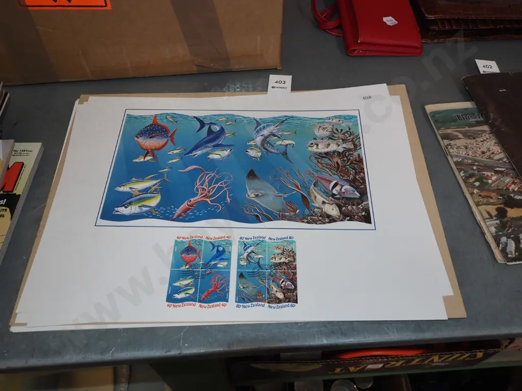 collection of NZ stamp sets and related unframed prints Image 1++