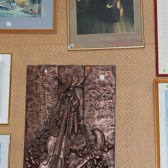 composite 3D wall art - cello, framed print - piano and cello - orange dots