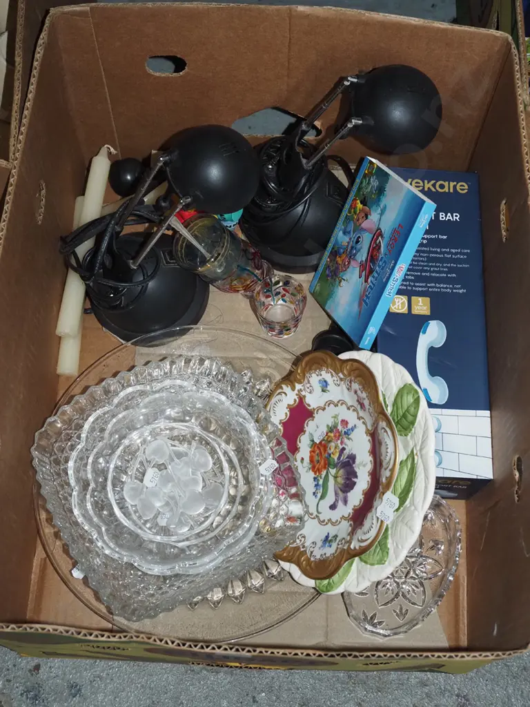 box; desk lamps, crystal and glass bowls etc Image 1++