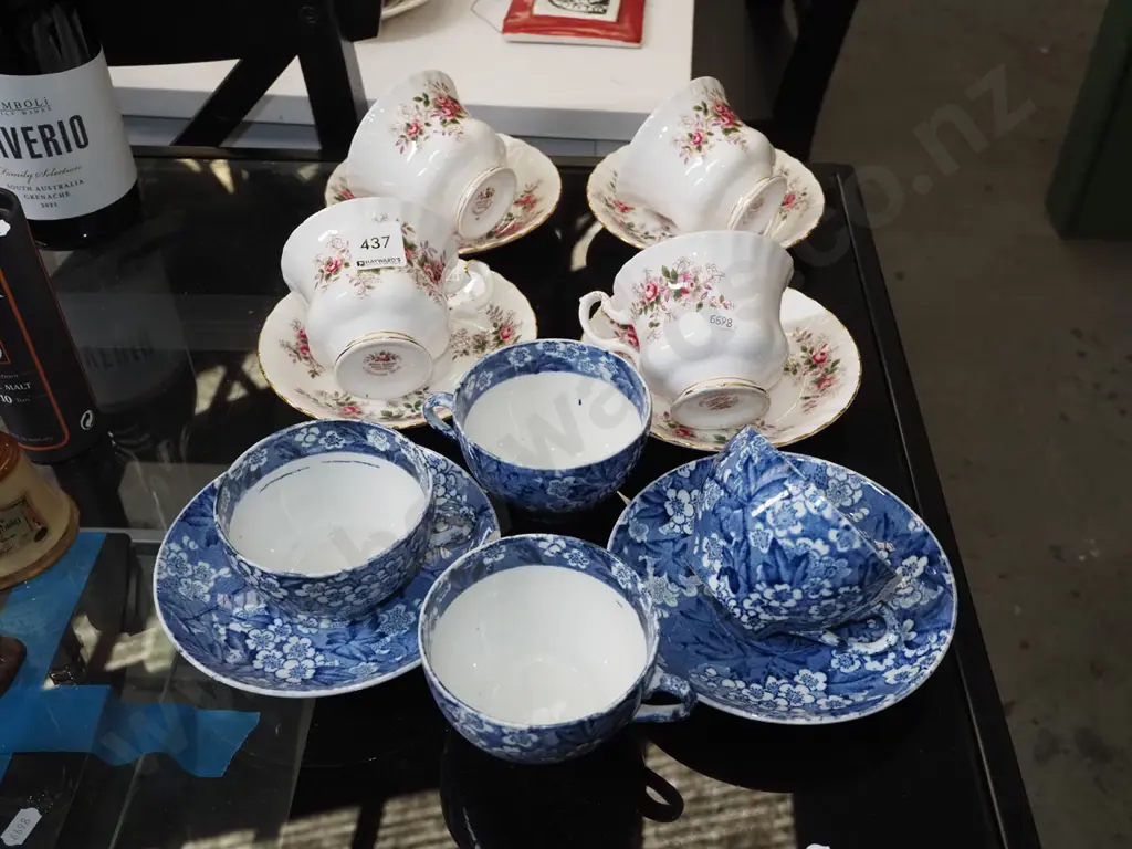 Royal Albert lavender rose cups, saucers, blue and white cups and saucers - damage Image 1++