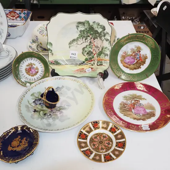 Royal Doulton plate, Limoges plates, small half doll etc