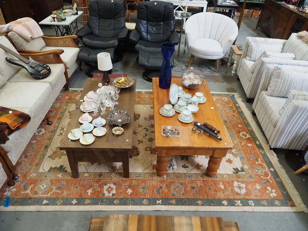 woollen floral patterned floor mat - creams, rust orange and greens L2870 W1940 Image 1++